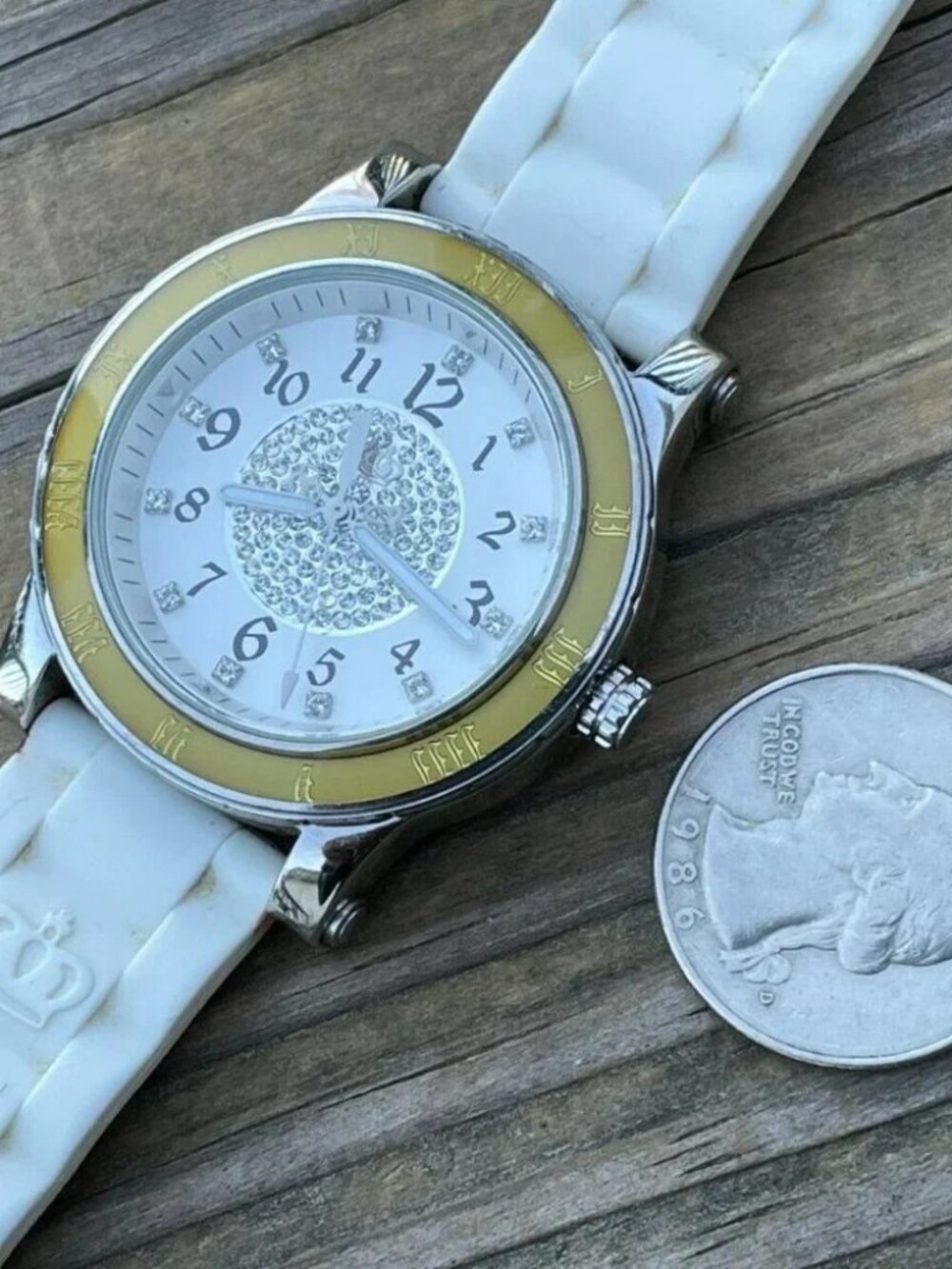 Juicy Couture Women WristWatch White Band Crystals Accents Face Analog Watch - Picture 10 of 12